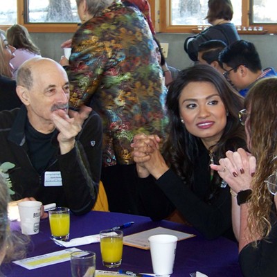 Volunteers and supporters eat, talk, and contribute at the Latino Community Association's 2018 Empowering Families Luncheon.