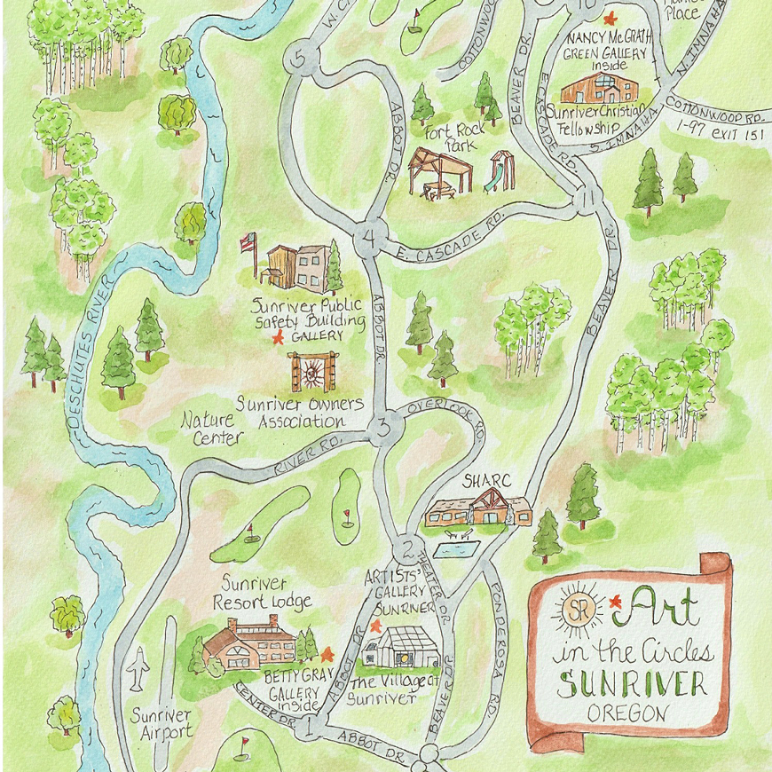 Maps available in Sunriver bike shops and galleries.