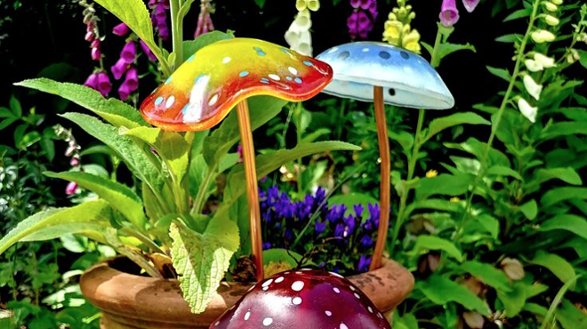 Image: Fused Glass Plant Stakes - Flowers and Mushrooms