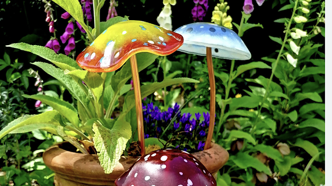 Image: Fused Glass Plant Stakes: Mushrooms