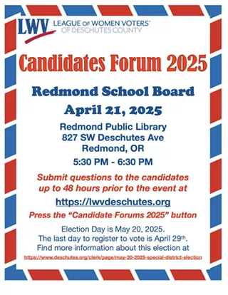Image: LWV Deschutes County Candidate Forums 2025 - Redmond School Board