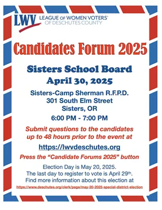Image: LWV Deschutes County Candidate Forums 2025 - Sisters School Board