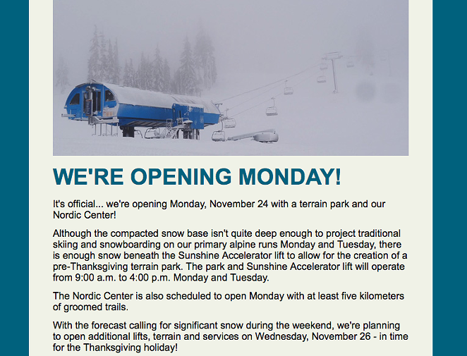 Mt. Bachelor to Open Monday