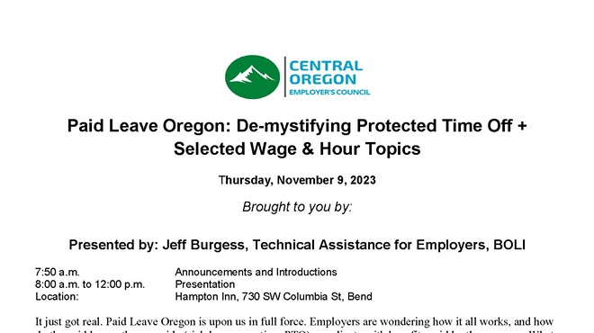 Paid Leave Oregon: De-mystifying Protected Time Off, Wage and Hour Topics