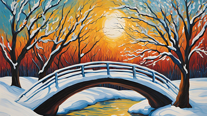 Image: Pint & Paint with Let's Paint - Snowy Bridge