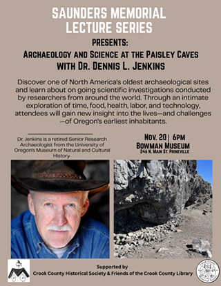 Image: Saunders Memorial Lecture Series: Archaeology and Science at the Paisley Caves
