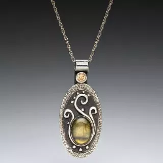 Image: Silver Metal Clay with Natural Stones, Pendant or Earrings
