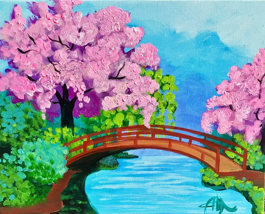Cherry Blossom Bridge -Acrylic on Canvas 16x20
