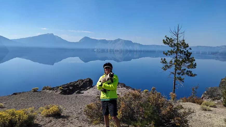 Sunshine and Luna at Crater Lake