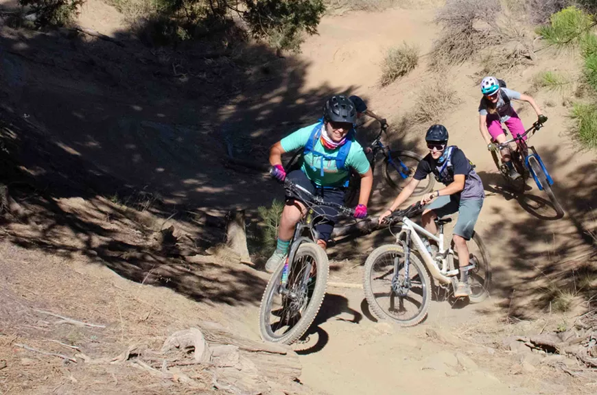 Negotiating switchbacks with Grit Clinics MTB Skills Instructor