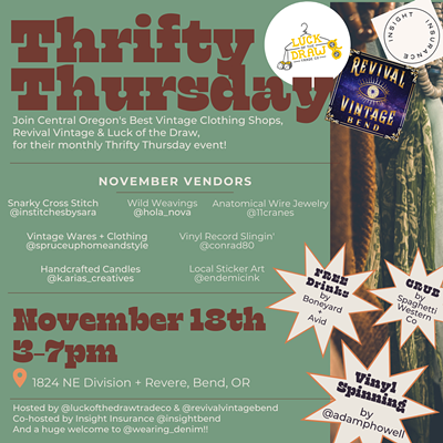 Thrifty Thursday with Revival Vintage + Luck of the Draw- Free bevs, live tunes, local vendors!