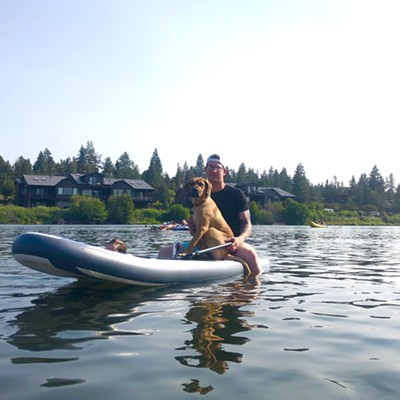 First time getting our brother’s dog on a paddleboard
