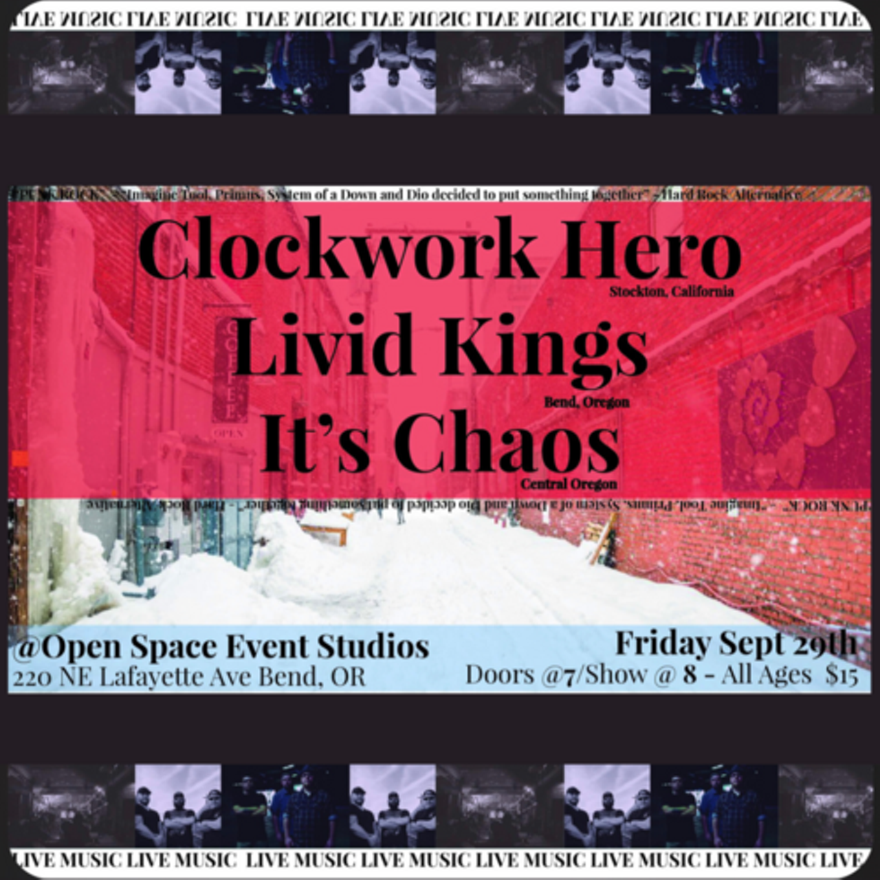 Clockwork Hero, Livid Kings and Its Chaos Open Space Event Studios Live Music The Source Weekly